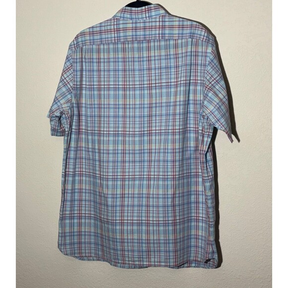 Cremieux Shirt Men's L Blue Plaid Short Sleeve Button Up Button down collar - Picture 2 of 7